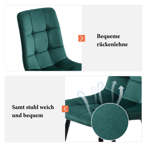 Schwarz Esstisch mit 4 Stühlen Set,Moderne Küche Esstisch Set, dunkelgrüner Samt Esszimmerstühle