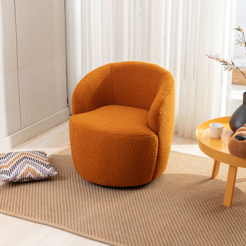 Teddy Fabric Swivel Accent Armchair Barrel Chair With Black Powder Coating Metal Ring