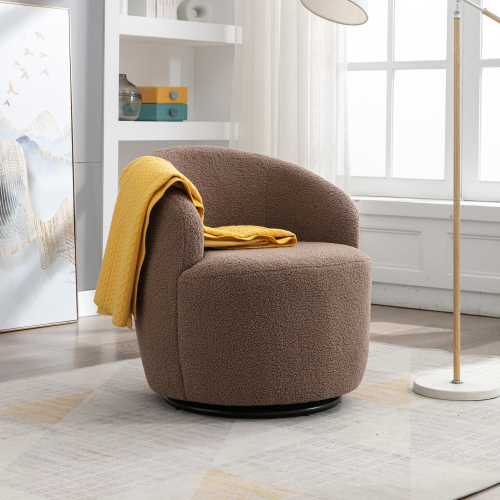 Teddy Fabric Swivel Accent Armchair Barrel Chair With Black Powder Coating Metal Ring