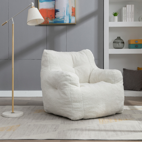 Soft Tufted Foam Bean Bag Chair With Teddy Fabric