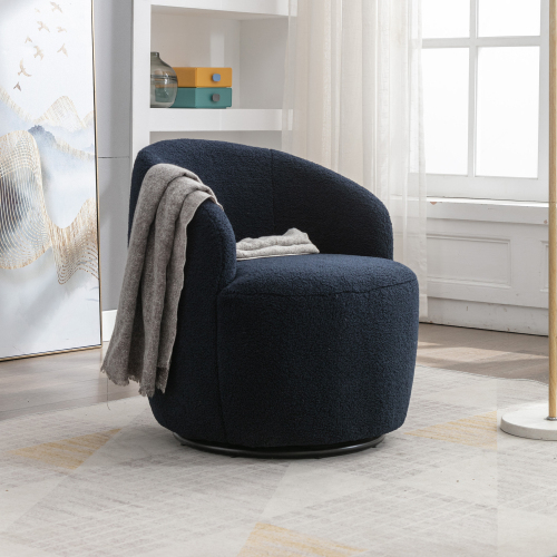Soft Teddy Fabric Swivel Accent Armchair Barrel Chair With Black Powder Coating Metal Ring