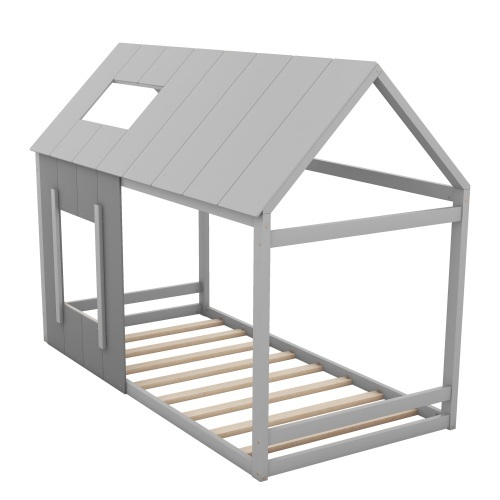 90 x 200 Kinderbett, Kinderbett in Hausform, Einzelhaus-Flachbett mit Dach und Fenster