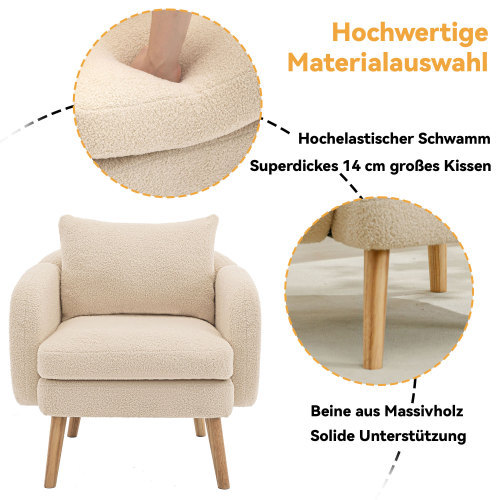 Moderner, schlichter Sessel aus Teddysamt mit Kissen-OKWISH