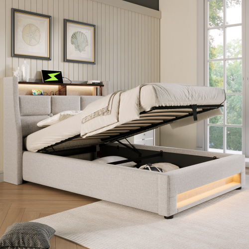 Bett mit Metallrahmen aus Leinen-OKWISH