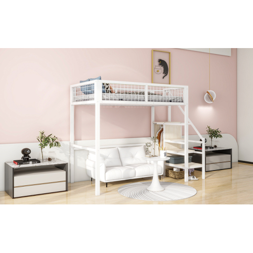 Hochbett  Leiter、Kinderbett mit Eisenrahmen und Aufbewahrungsregal、Kleiderschrank schwarz