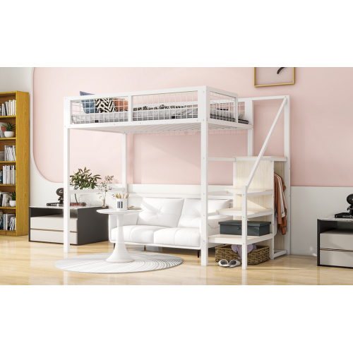 Hochbett  Leiter、Kinderbett mit Eisenrahmen und Aufbewahrungsregal、Kleiderschrank schwarz