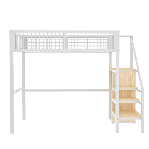 Hochbett  Leiter、Kinderbett mit Eisenrahmen und Aufbewahrungsregal、Kleiderschrank schwarz