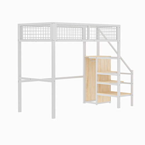 Hochbett  Leiter、Kinderbett mit Eisenrahmen und Aufbewahrungsregal、Kleiderschrank schwarz