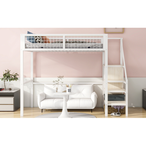 Hochbett  Leiter、Kinderbett mit Eisenrahmen und Aufbewahrungsregal、Kleiderschrank schwarz