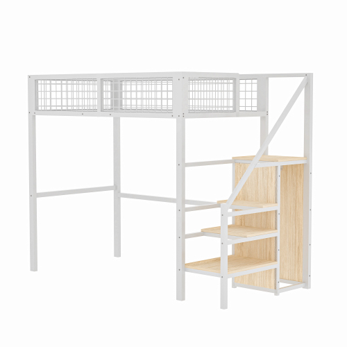 Hochbett  Leiter、Kinderbett mit Eisenrahmen und Aufbewahrungsregal、Kleiderschrank schwarz