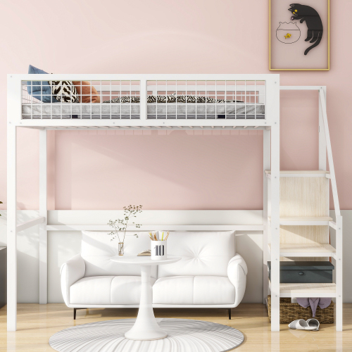 Hochbett  Leiter、Kinderbett mit Eisenrahmen und Aufbewahrungsregal、Kleiderschrank schwarz