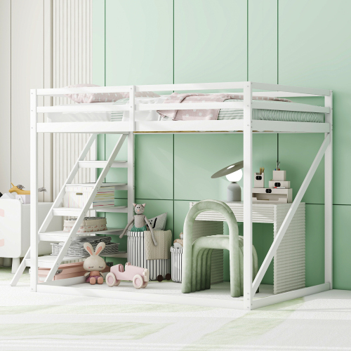 Kinderbett Hochbett 140x200 mit Sicherheitsleiter, Etagenbett aus Massivholz mit Lattenrost geeignet