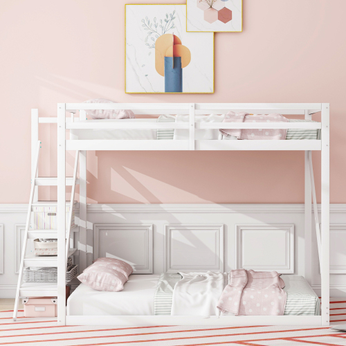 Kinderbett Hochbett 140x200 mit Sicherheitsleiter, Etagenbett aus Massivholz mit Lattenrost geeignet
