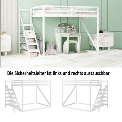 Kinderbett Hochbett 140x200 mit Sicherheitsleiter, Etagenbett aus Massivholz mit Lattenrost geeignet