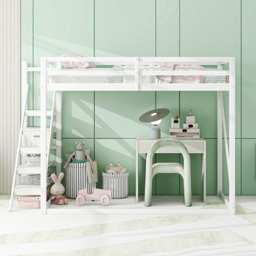 Kinderbett Hochbett 140x200 mit Sicherheitsleiter, Etagenbett aus Massivholz mit Lattenrost geeignet