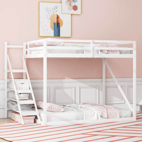 Kinderbett Hochbett 140x200 mit Sicherheitsleiter, Etagenbett aus Massivholz mit Lattenrost geeignet
