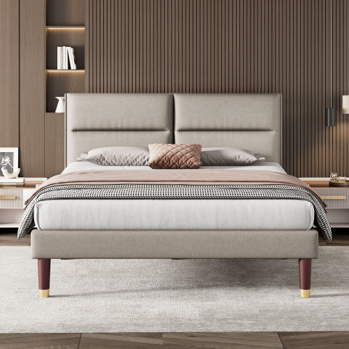 Polsterbett, Doppelbett mit verstellbarem Kopfteil, Lattenrost aus Holz