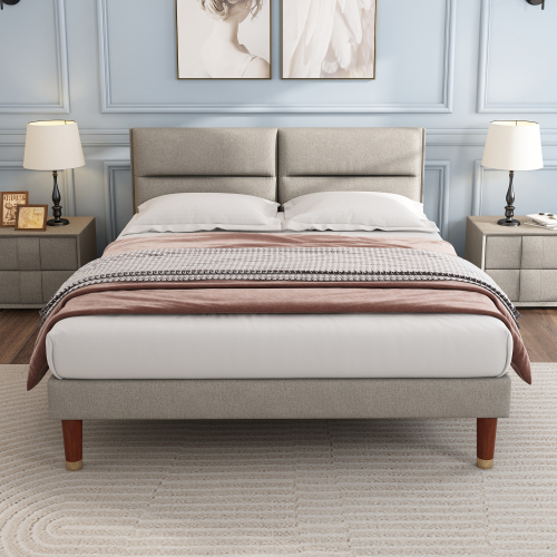 Polsterbett, Doppelbett mit verstellbarem Kopfteil, Lattenrost aus Holz