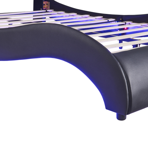 Polsterbett 140*200cm Kunstlederbett mit LED-Lichtbettgestell mit Lattenrosten