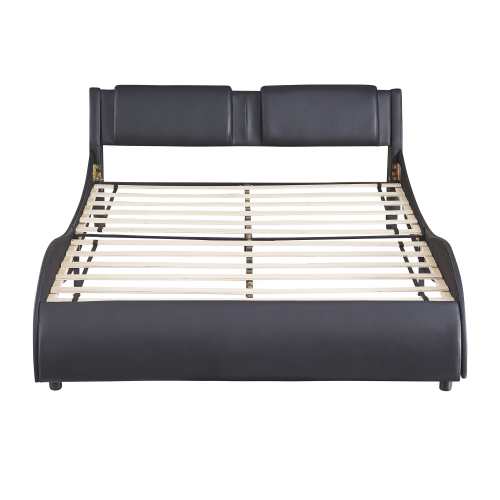 Polsterbett 140*200cm Kunstlederbett mit LED-Lichtbettgestell mit Lattenrosten