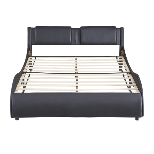 Polsterbett 140*200cm Kunstlederbett mit LED-Lichtbettgestell mit Lattenrosten