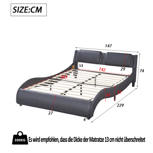 Polsterbett 140*200cm Kunstlederbett mit LED-Lichtbettgestell mit Lattenrosten