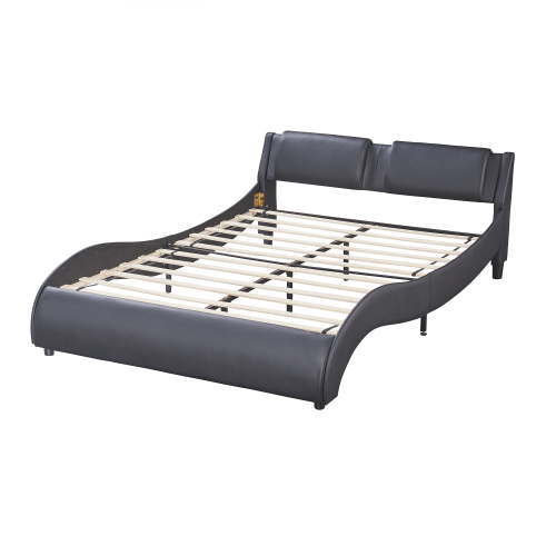 Polsterbett 140*200cm Kunstlederbett mit LED-Lichtbettgestell mit Lattenrosten