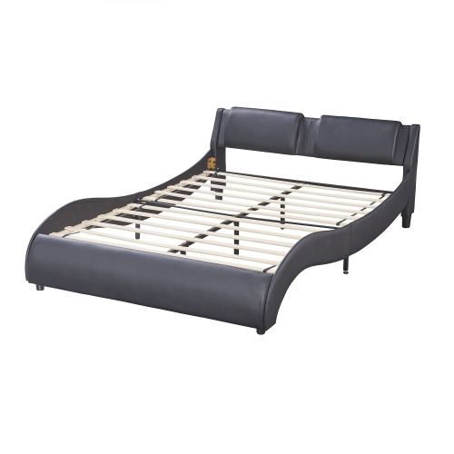 Polsterbett 140*200cm Kunstlederbett mit LED-Lichtbettgestell mit Lattenrosten
