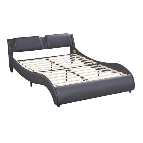 Polsterbett 140*200cm Kunstlederbett mit LED-Lichtbettgestell mit Lattenrosten