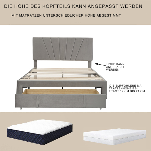 Polsterbett mit Rückenlehne und großen Schubladen-OKWISH