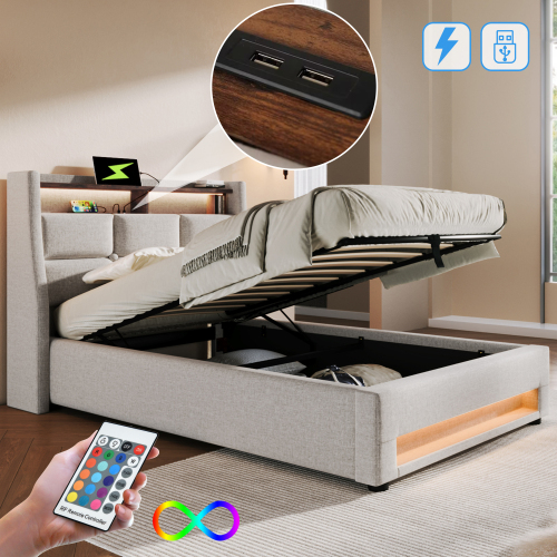 Bett mit Metallrahmen aus Leinen-OKWISH