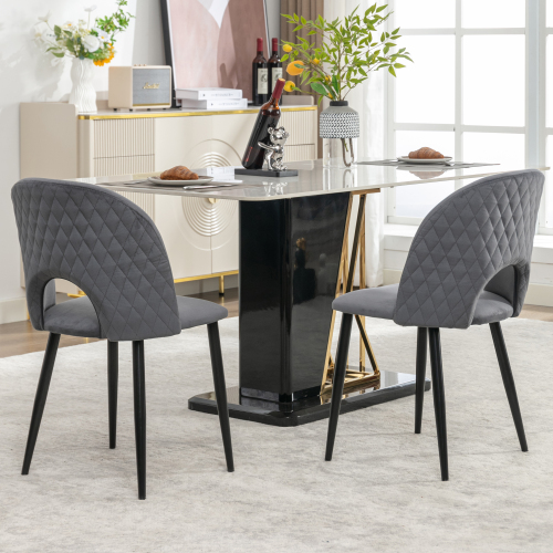Esszimmerstuhl (2 St), Polsterstuhl Design Stuhl mit Rückenlehne,Sitzfläche aus Samt Gestell aus Metall,Verstellbare Füße,Diamantmuster auf der Rückseite,Grau 