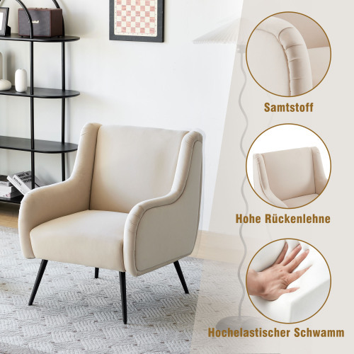 Lässiger Wohnzimmerstuhl aus Samt mit hoher Rückenlehne im modernen Stil-OKWISH