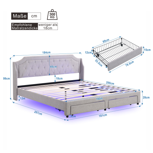 Holzlatten tragen das gepolsterte Bett-OKWISH