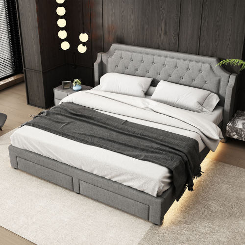 Holzlatten tragen das gepolsterte Bett-OKWISH