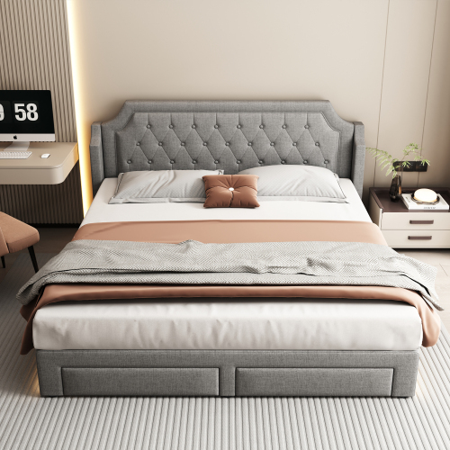 Holzlatten tragen das gepolsterte Bett-OKWISH
