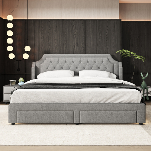 Holzlatten tragen das gepolsterte Bett-OKWISH