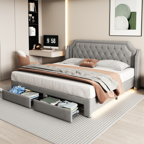 Holzlatten tragen das gepolsterte Bett-OKWISH