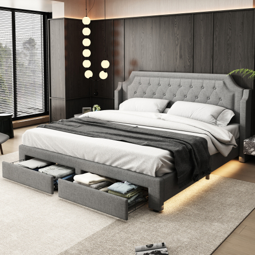 Holzlatten tragen das gepolsterte Bett-OKWISH