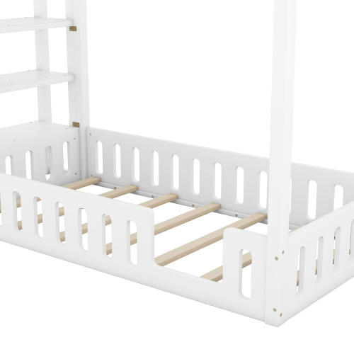 90 x 200cm Kinderbetten, Flachbetten, Hausbetten mit Geländer, Kinderbetten mit 3 Regalen