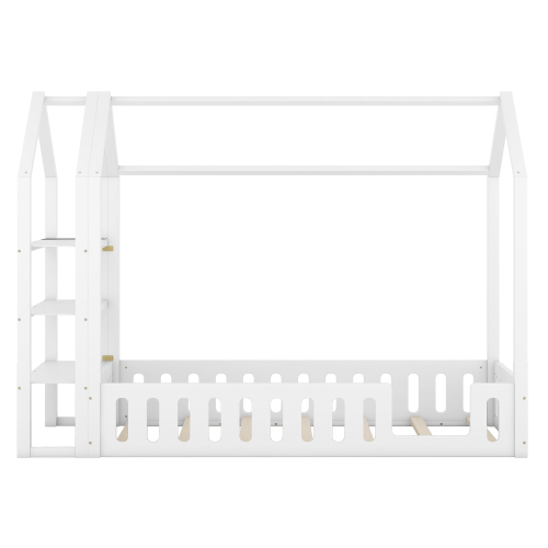 90 x 200cm Kinderbetten, Flachbetten, Hausbetten mit Geländer, Kinderbetten mit 3 Regalen