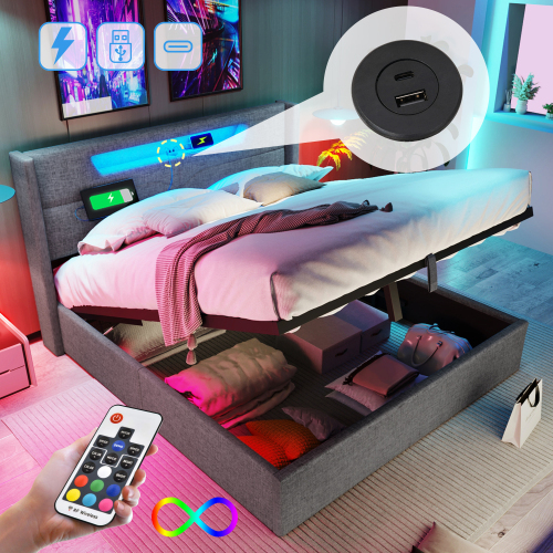 Bett mit Leinenpolsterung-OKWISH