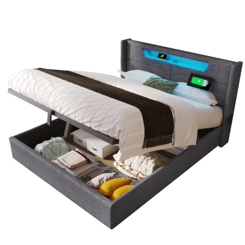 Bett mit Leinenpolsterung-OKWISH