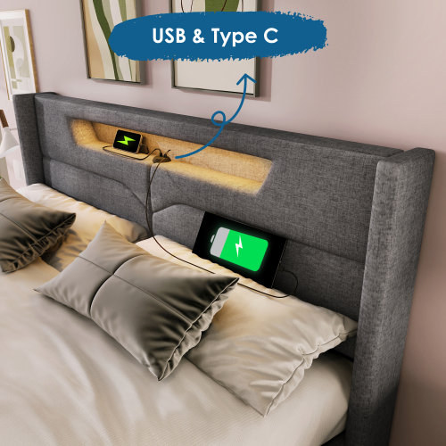 Bett mit Leinenpolsterung-OKWISH