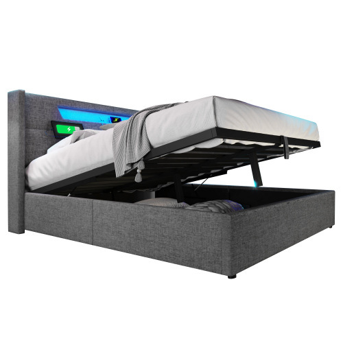 Bett mit Leinenpolsterung-OKWISH