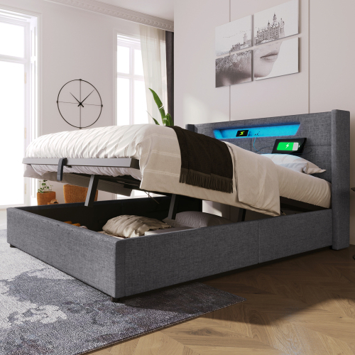 Bett mit Leinenpolsterung-OKWISH