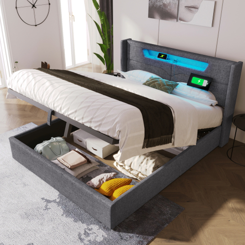 Bett mit Leinenpolsterung-OKWISH