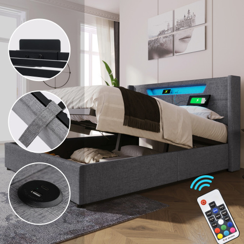 Bett mit Leinenpolsterung-OKWISH