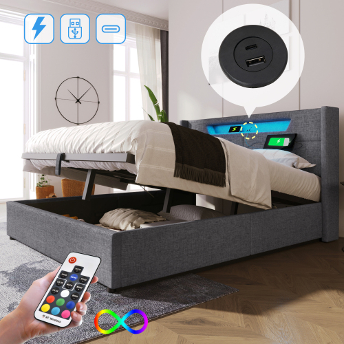 Bett mit Leinenpolsterung-OKWISH