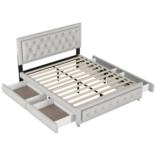 140 x 200 Polsterbett, Polsterbett mit 4 Schubladen, Stauraumbetten Bettgestell